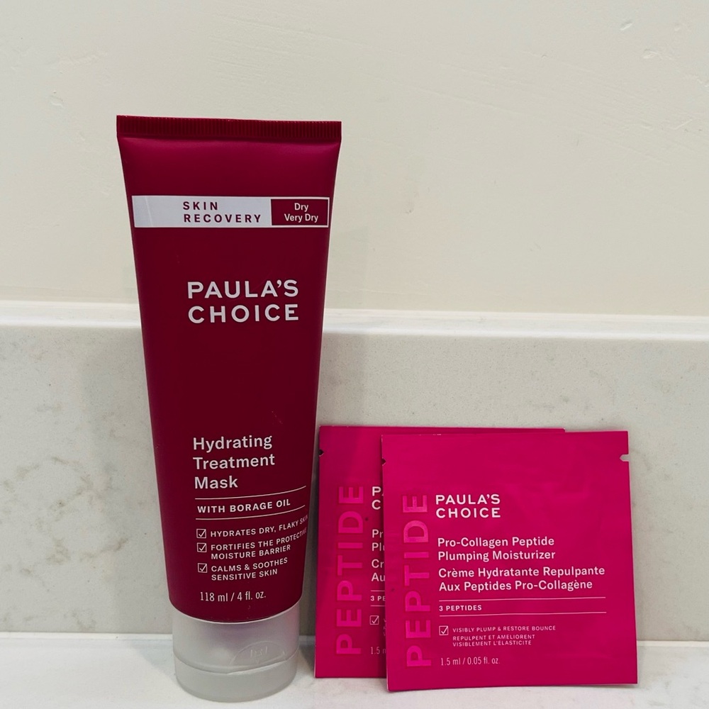 Paula's Choice Skin Hydrating Mask and pro collagen, peptide pumping moisturizer